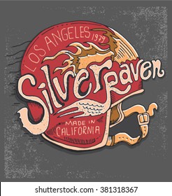 Motorcycle Helmet Typography silver raven Sports Club