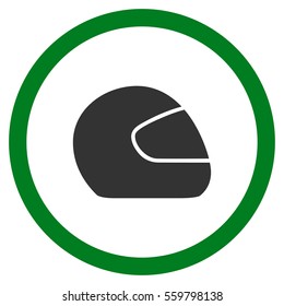 Motorcycle Helmet vector bicolor rounded icon. Image style is a flat icon symbol inside a circle, green and gray colors, white background.