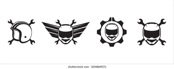 Motorcycle Helmet Vector Icon Set. Racing Team Symbol Sign Badge Template