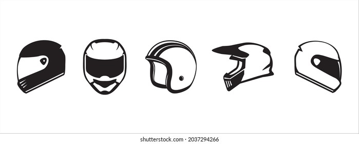 Conjunto de iconos del vector del casco de motocicleta. Ilustración vectorial del casco del equipo de carreras