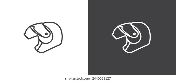 Motorcycle helmet vector icon set in line style. Safety riding icon set. Modern cross helmet, Racing helmet vector illustration in black and white background.