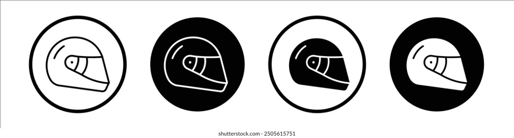 Motorcycle helmet vector icon set black filled and outlined style.