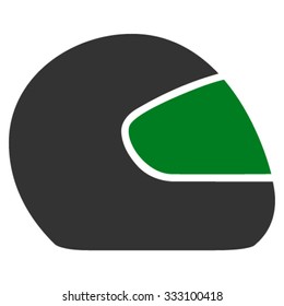 Motorcycle Helmet vector icon. Style is bicolor flat symbol, green and gray colors, rounded angles, white background.