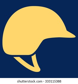 Motorcycle Helmet vector icon. Style is flat symbol, yellow color, rounded angles, blue background.