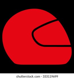 Motorcycle Helmet vector icon. Style is flat symbol, red color, rounded angles, black background.