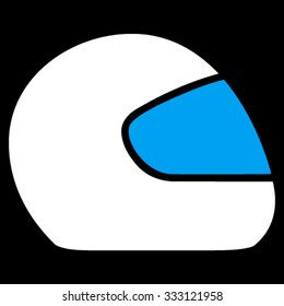 Motorcycle Helmet vector icon. Style is bicolor flat symbol, blue and white colors, rounded angles, black background.