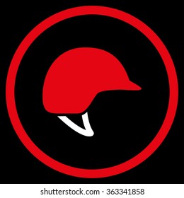 Motorcycle Helmet vector icon. Style is bicolor flat circled symbol, red and white colors, rounded angles, black background.