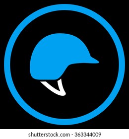 Motorcycle Helmet vector icon. Style is bicolor flat circled symbol, blue and white colors, rounded angles, black background.