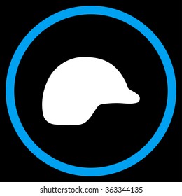 Motorcycle Helmet vector icon. Style is bicolor flat circled symbol, blue and white colors, rounded angles, black background.