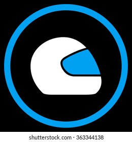 Motorcycle Helmet vector icon. Style is bicolor flat circled symbol, blue and white colors, rounded angles, black background.