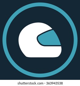 Motorcycle Helmet vector icon. Style is bicolor flat circled symbol, blue and white colors, rounded angles, dark blue background.