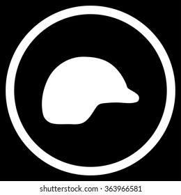 Motorcycle Helmet vector icon. Style is flat circled symbol, white color, rounded angles, black background.