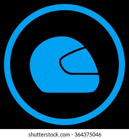Motorcycle Helmet vector icon. Style is flat circled symbol, blue color, rounded angles, black background.