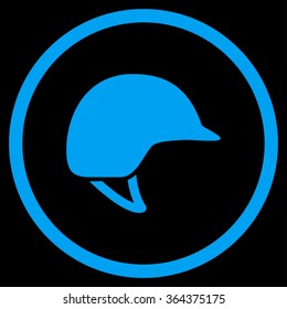 Motorcycle Helmet vector icon. Style is flat circled symbol, blue color, rounded angles, black background.