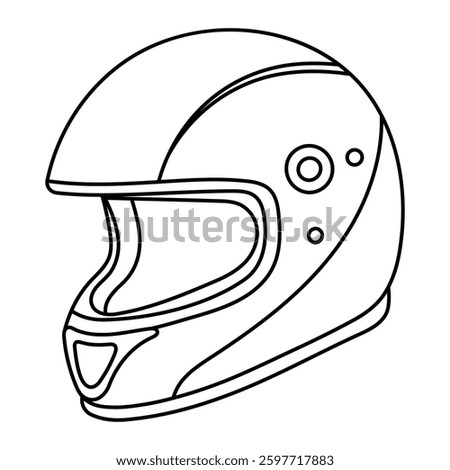 Motorcycle helmet vector illustration. Racing biker helmet safety gear in doodle style. Black line art isolated on white background.
