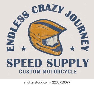 Motorcycle helmet vector print design. Endless crazy journey by bike. Bike race. Custom motorcycle vector print design. Speed supply.