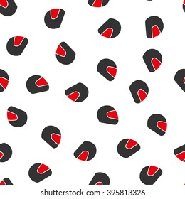 Motorcycle Helmet vector seamless repeatable pattern. Style is flat red and dark gray motorcycle helmet symbols on a white background.