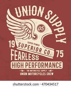 Motorcycle Helmet with vintage typography . Vector graphic for t shirt