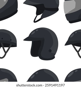 Motorcycle helmets vector cartoon seamless pattern background.