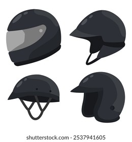 Motorcycle helmets vector cartoon set isolated on a white background.