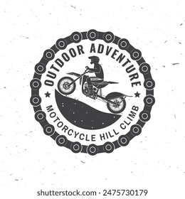 Motorcycle hill climb logo, badge, sticker. Vector illustration. Extreme sport with motorbike. The images are created without the use of any artificial intelligence software at any stage.