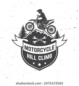 Motorcycle hill climb logo, badge, sticker. Vector illustration. Extreme sport with motorbike. The images are created without the use of any artificial intelligence software at any stage.