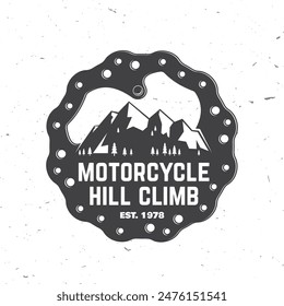 Motorcycle hill climb logo, badge, sticker. Vector. Extreme sport with brake disc. The images are created without the use of any artificial intelligence software at any stage.