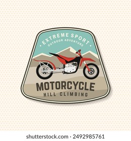 Motorcycle hill climb logo, badge, sticker. Vector. Extreme sport with motorbike for extreme jump and race in mountains.