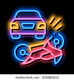 motorcycle hit by car neon light sign vector. Glowing bright icon motorcycle hit by car sign. transparent symbol illustration