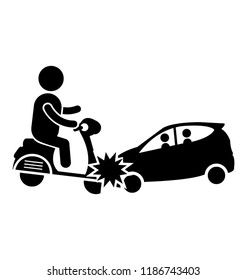 Motorcycle hit by a car on a rushy road