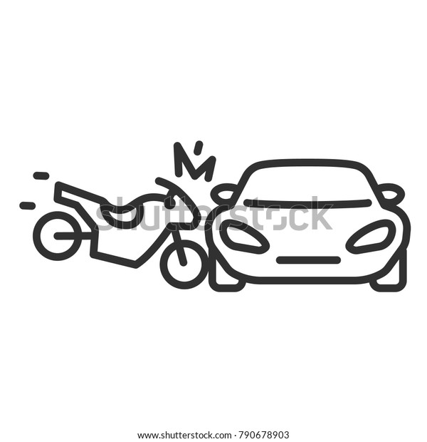 The motorcycle hits the car. crash. linear icon. Line with