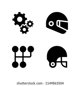 motorcycle icon. 4 motorcycle set with gear and helmet vector icons for web and mobile app