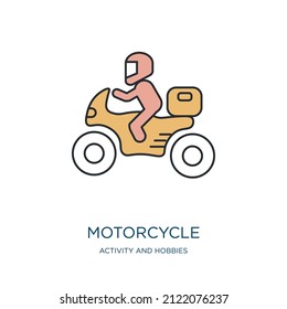 motorcycle icon from activity and hobbies collection. Thin outline motorcycle, vehicle, bike detailed offset lineal color icon isolated on white background. Line vector motorcycle sign, symbol for web