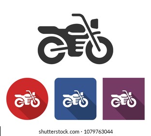 Motorcycle icon in different variants with long shadow