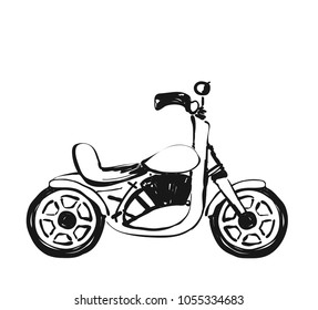 Motorcycle icon in doodle sketch lines. Sport, speed, race. Cartoon