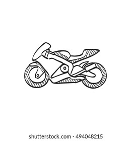 Motorcycle icon in doodle sketch lines. Sport, speed, race 