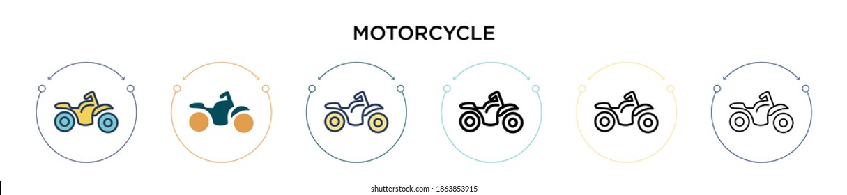 Motorcycle icon in filled, thin line, outline and stroke style. Vector illustration of two colored and black motorcycle vector icons designs can be used for mobile, ui, web