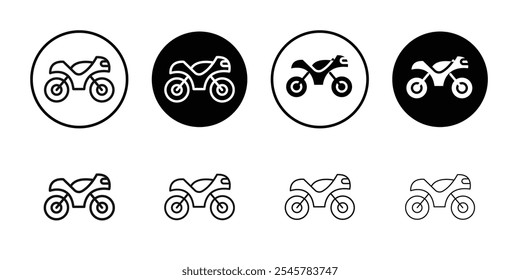 Motorcycle icon flat line symbol set.