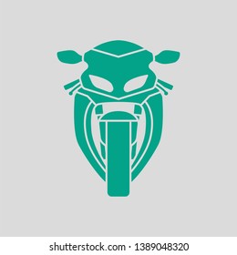 Motorcycle Icon Front View. Green on Gray Background. Vector Illustration.