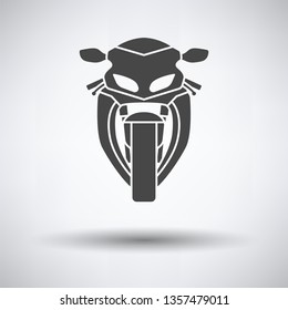 Motorcycle icon front view on gray background, round shadow. Vector illustration.