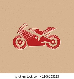 Motorcycle icon in halftone style. Grunge background vector illustration.