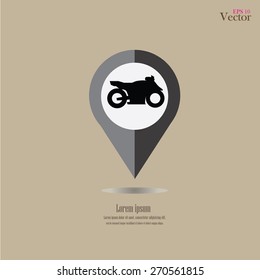 motorcycle  Icon On Map Pointer.map pointer with motorcycle.vector illustration.