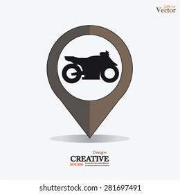 motorcycle  Icon On Map Pointer.map pointer with motorcycle.vector illustration.