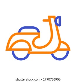 Motorcycle icon in outline style. Transportation vector in blue and orange line