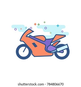 Motorcycle icon in outlined flat color style. Vector illustration.