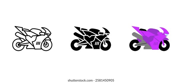 Motorcycle icon. Racing bike sign. High-speed transport symbol. Sport motorbike pictogram. Adrenalin ride illustration.