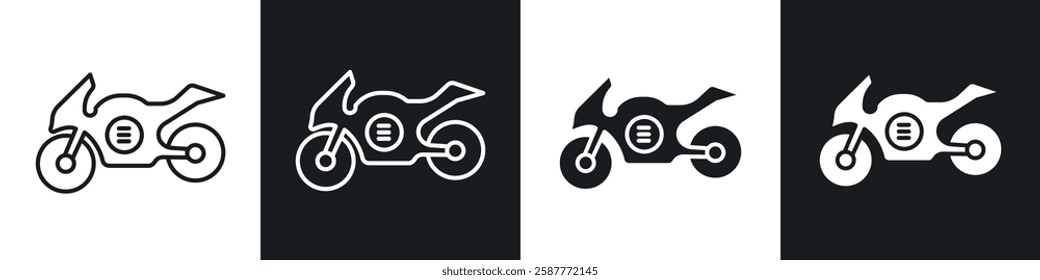 Motorcycle icon set black and white colors. Graphic Vector icons pack