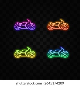 Motorcycle icon set. neon style..