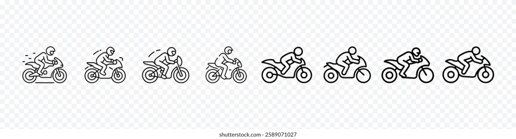 Motorcycle icon, Sportbike Rider Vector Icon – Man Riding Motorcycle Illustration Depicting Speed and Adventure, Motorcycle icon set