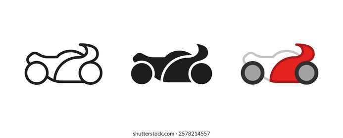 Motorcycle icon. Sports bike vector illustration. Motorbike symbol. Motorsport sign. Motorcyclist pictogram. Race and racing concept. Minimalistic motorcycle silhouette black and colored isolated.